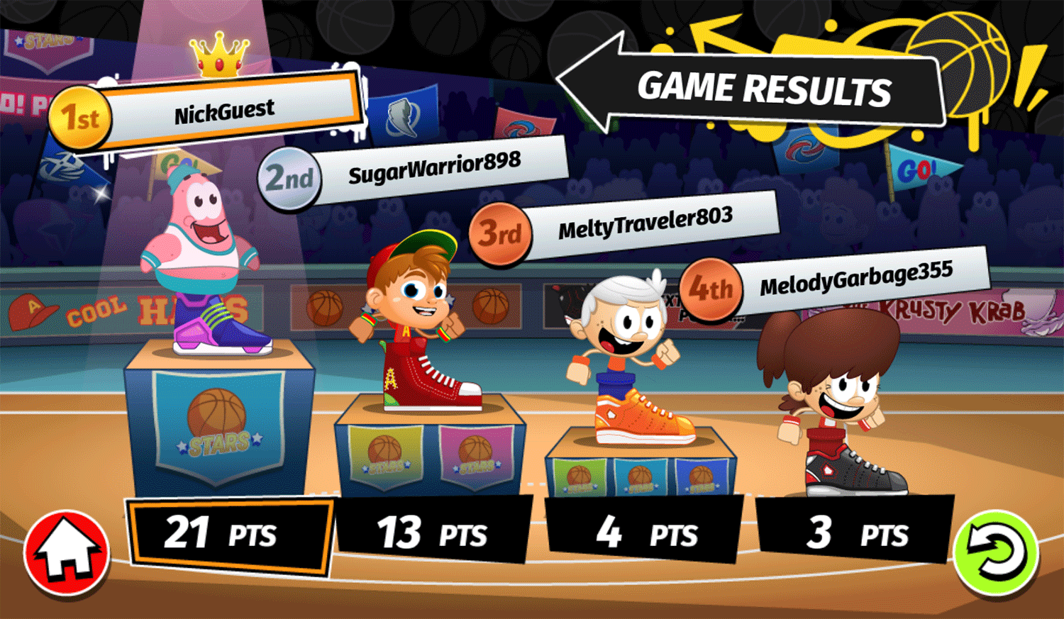 Nick Basketball Stars 3 Game Result Screenshot.