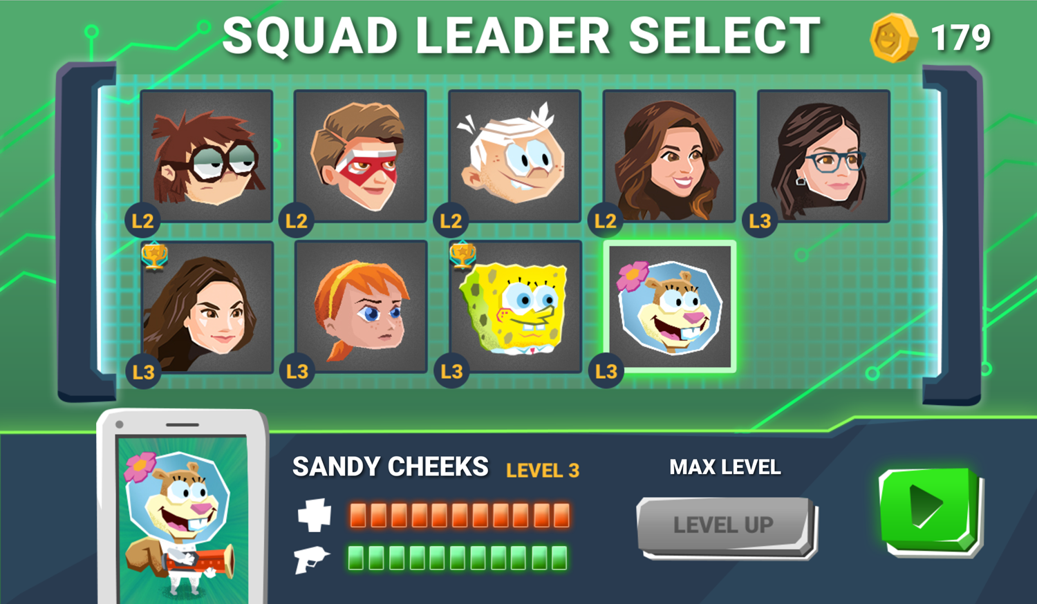 Nick Blaster Squad Game Character Select Upgraded Screenshot.