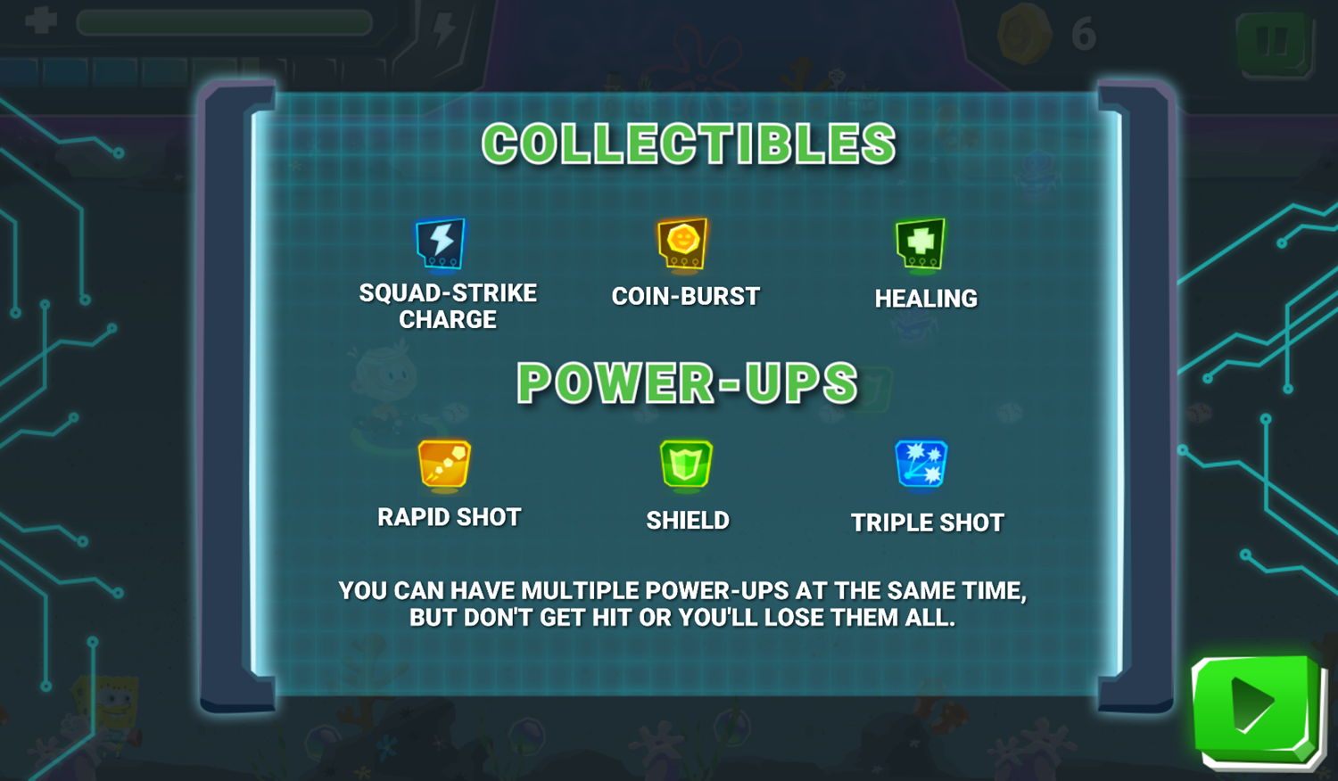 Nick Blaster Squad Game Collectibles and Power-Ups Screenshot.