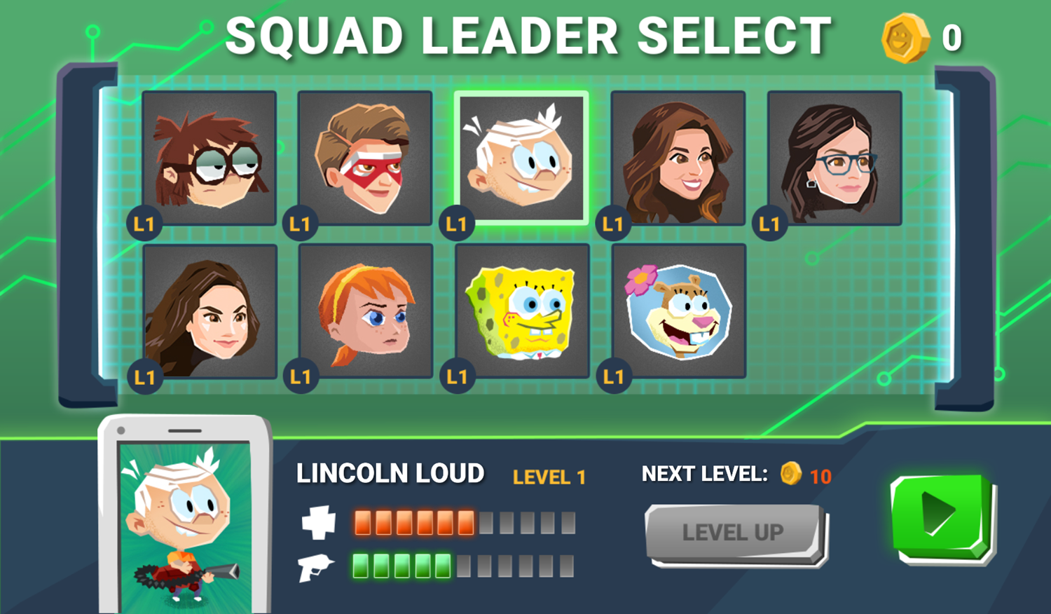 Nick Blaster Squad Game Squad Leader Select Screenshot.
