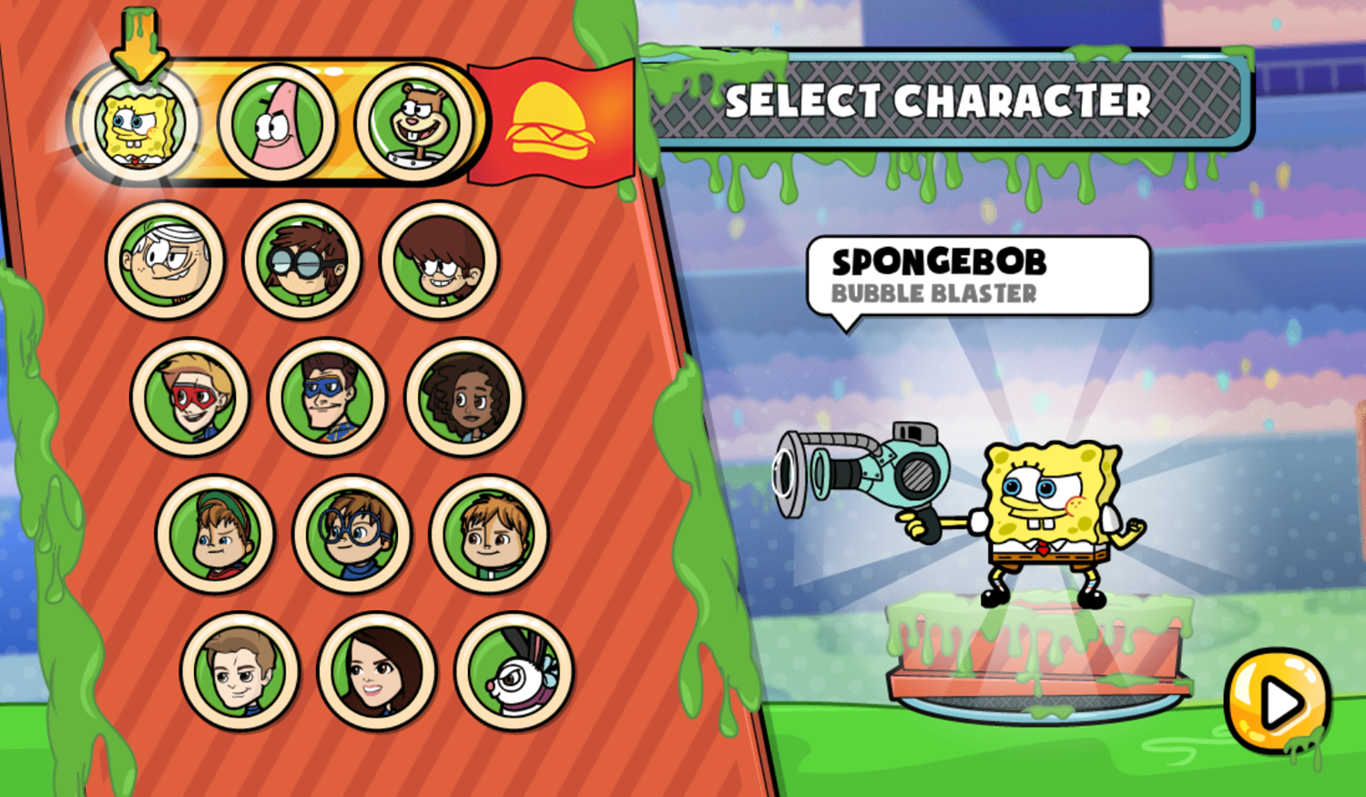 Nick Capture the Slime Game Select Character Screenshot.