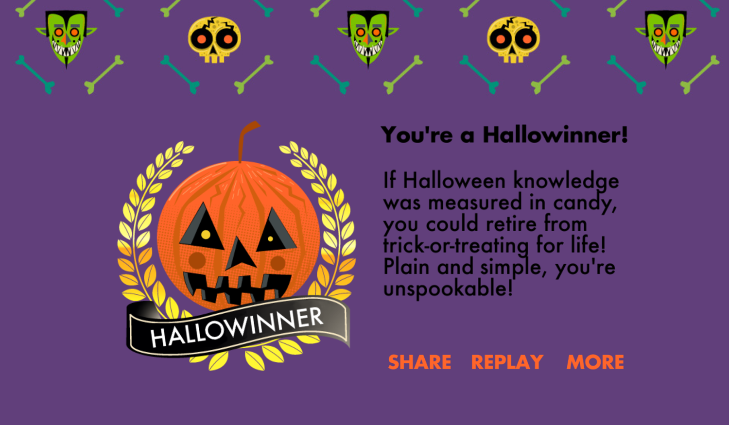 Nick Halloween Spooky Trivia Game Result Screenshot.