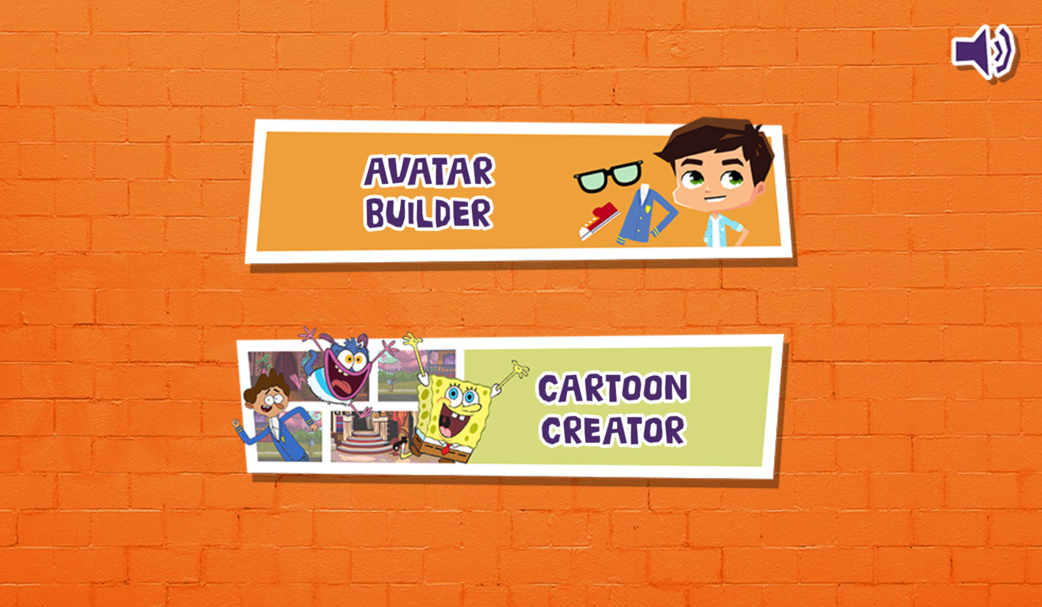Nick Mega Cartoon Maker Game Menu Select Screenshot.