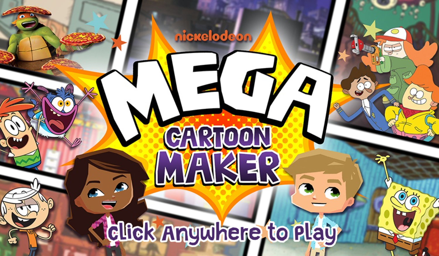 Nick Mega Cartoon Maker Game Welcome Screen Screenshot.