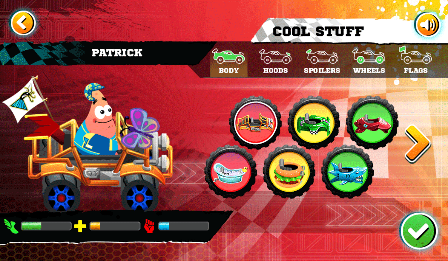 Nick Racing Stars Car Customization Screenshot.