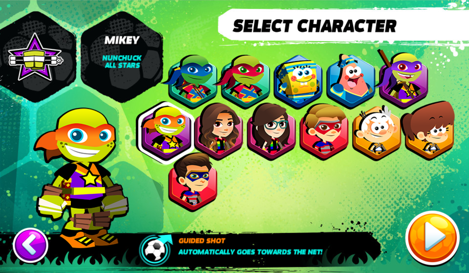 Nick Soccer Stars 2 Game Character Select Screenshot.