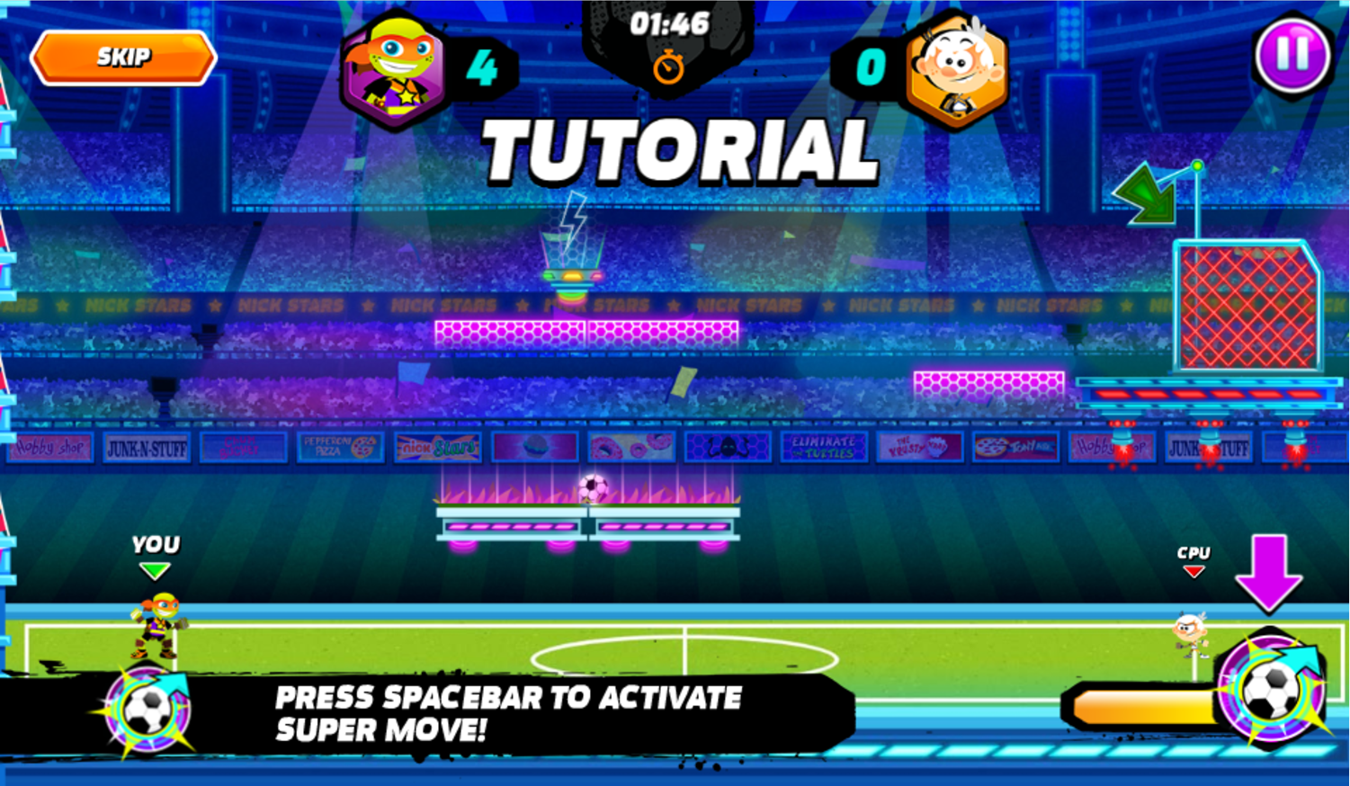 Nick Soccer Stars 2 Game Super Move Tutorial Screenshot.