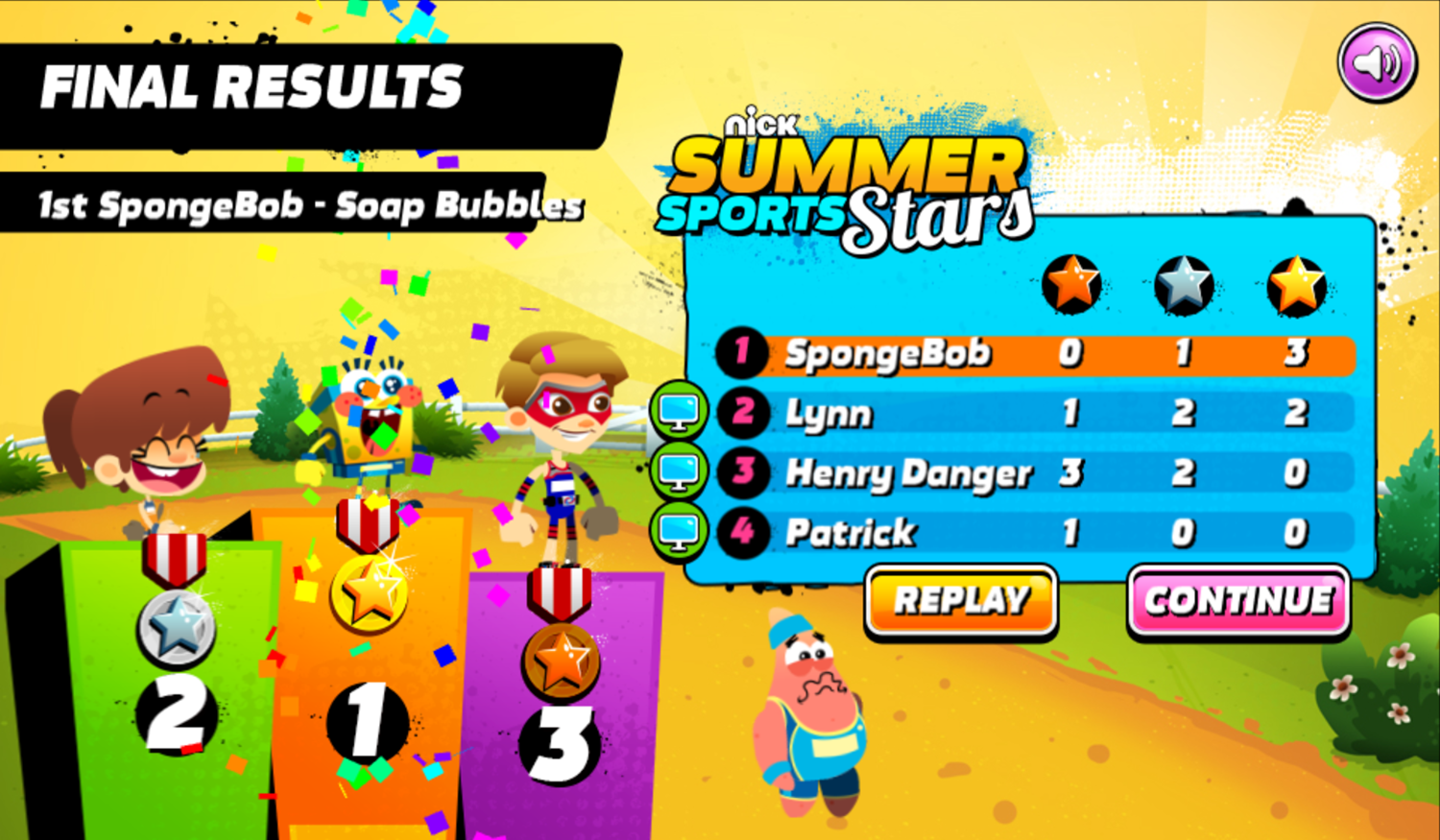 Nick Summer Sports Stars Final Results Game Play Screenshot.