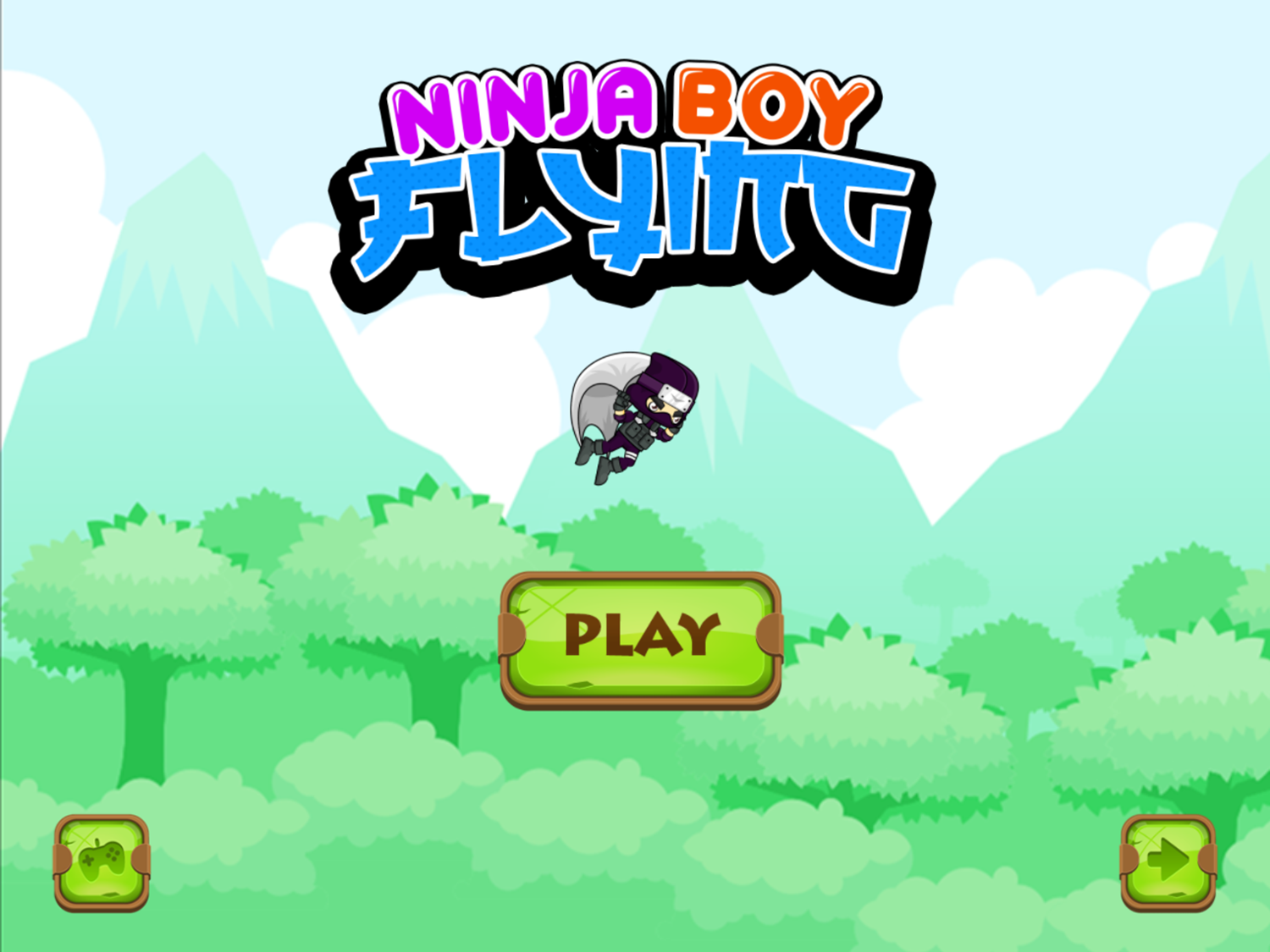 Ninja Boy Flying Game Welcome Screen Screenshot.
