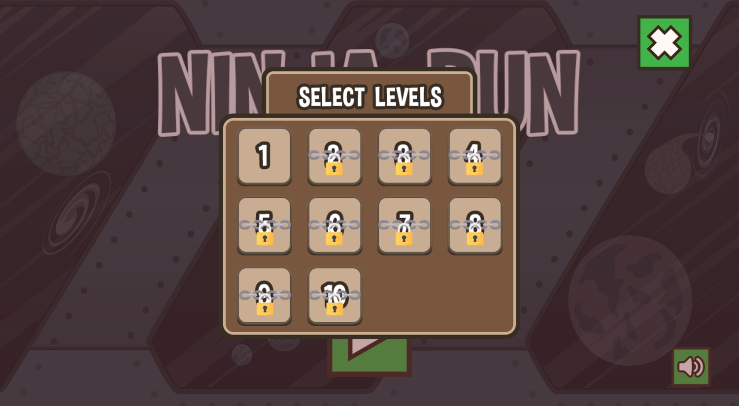 Ninja Run Game Select Level Welcome Screen Screenshot.