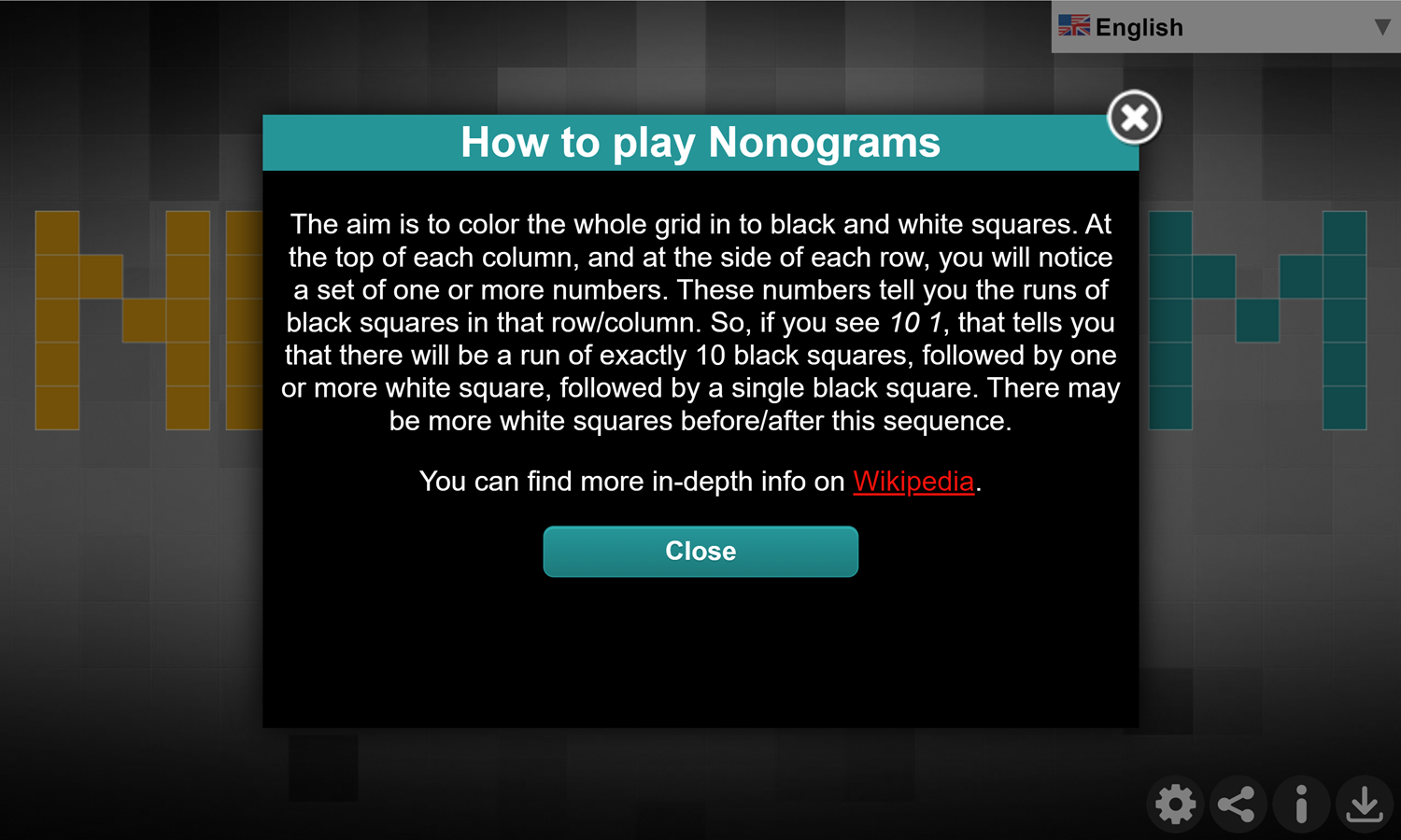 Nonogram Game How to Play Screen Screenshot.