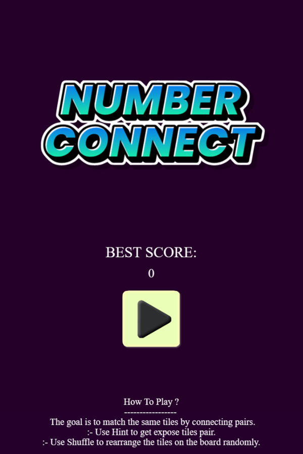 Number Connect Game Welcome Screen Screenshot.