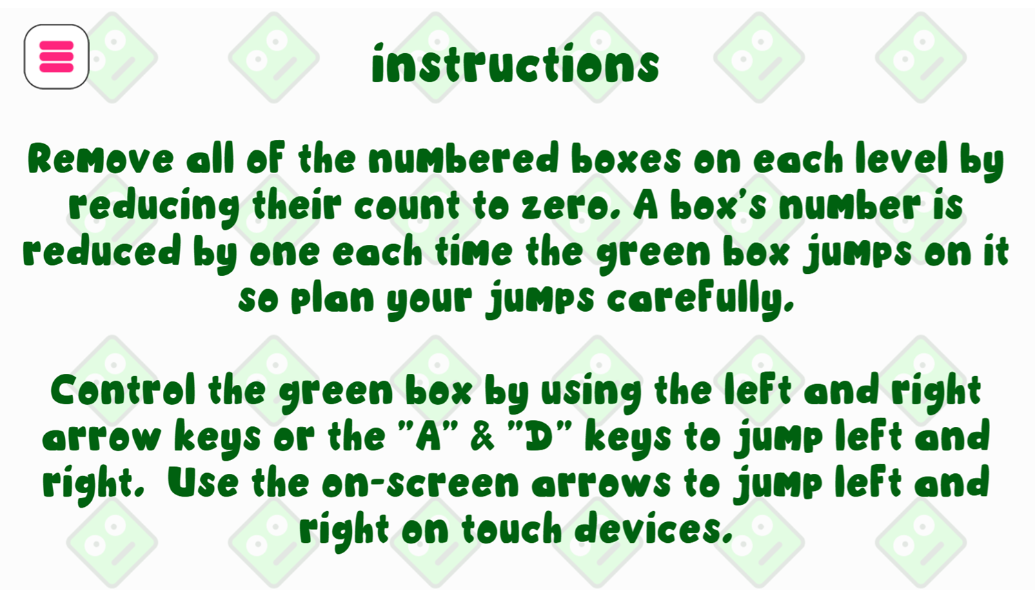 Number Jumping Game Instructions Screenshot.