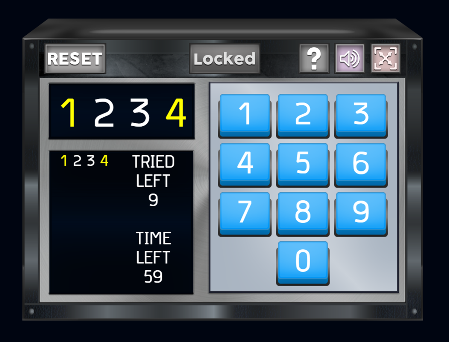 Number Lock Puzzle Game Start Screenshot.
