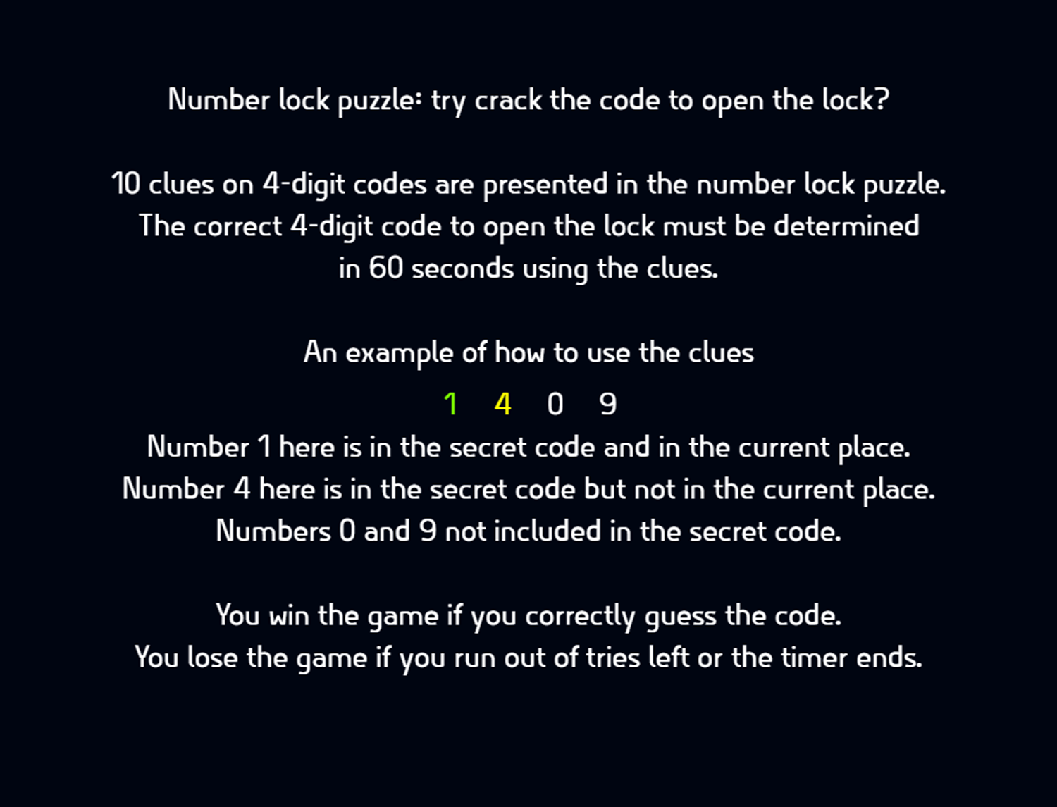 Number Lock Puzzle Game How To Play Screenshot.