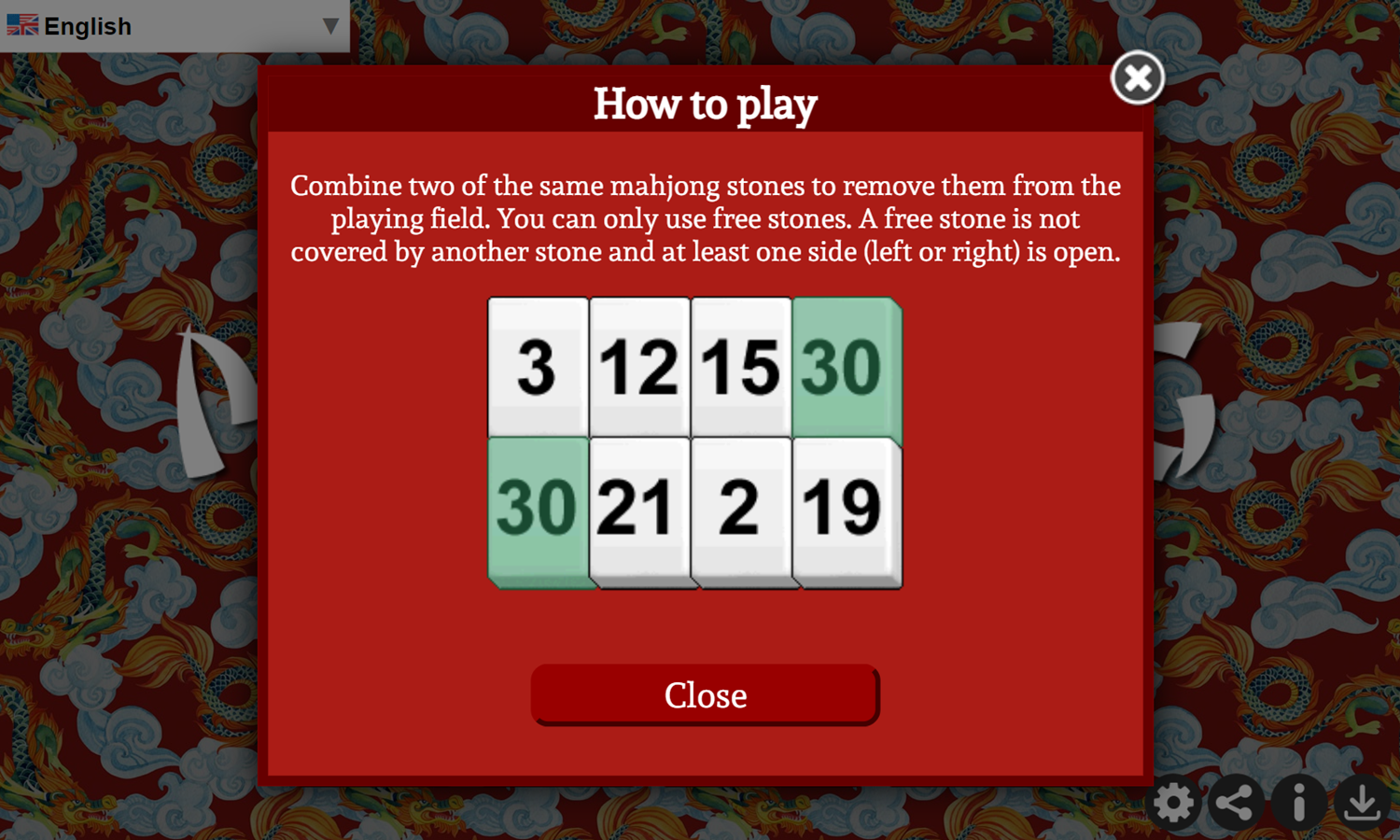 Number Mahjong Game How To Play Screenshot.