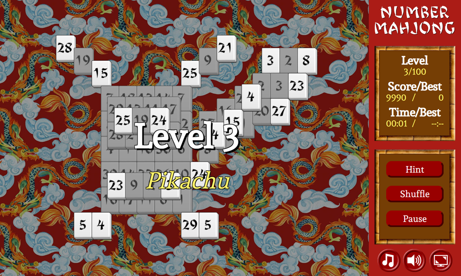 Number Mahjong Game Level Progress Screenshot.