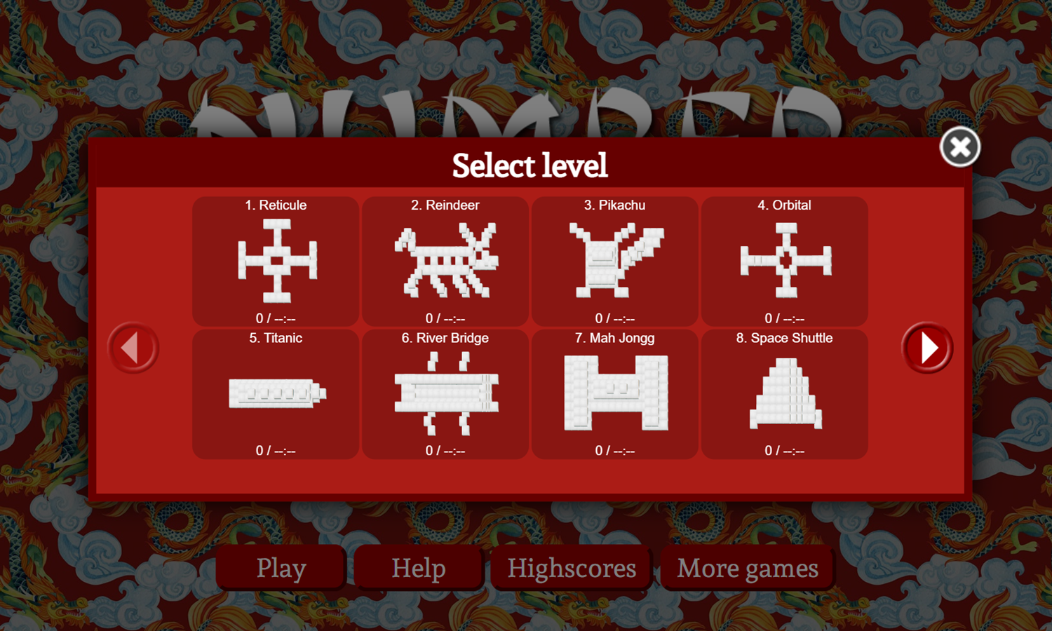 Number Mahjong Game Select Level Screenshot.