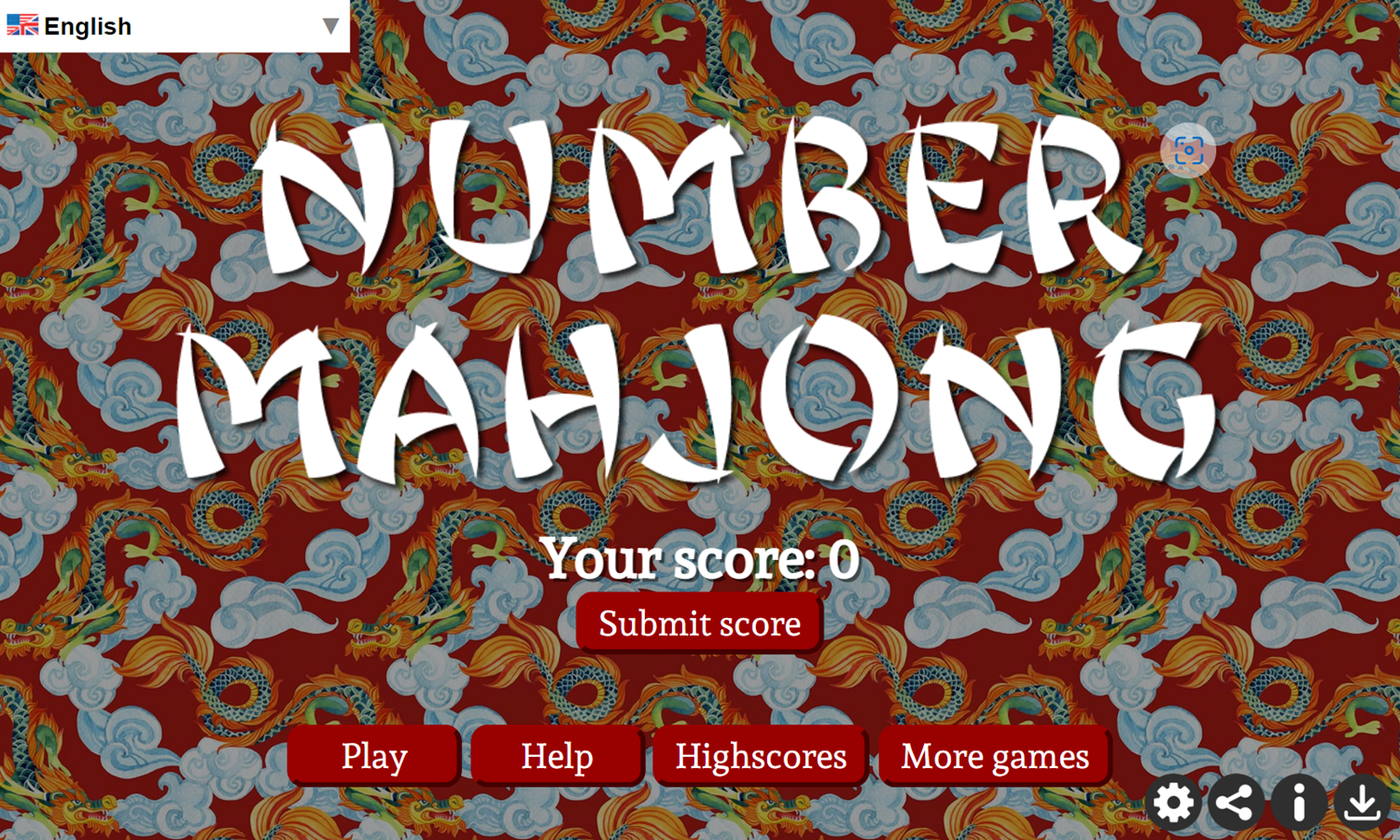 Number Mahjong Game Welcome Screen Screenshot.