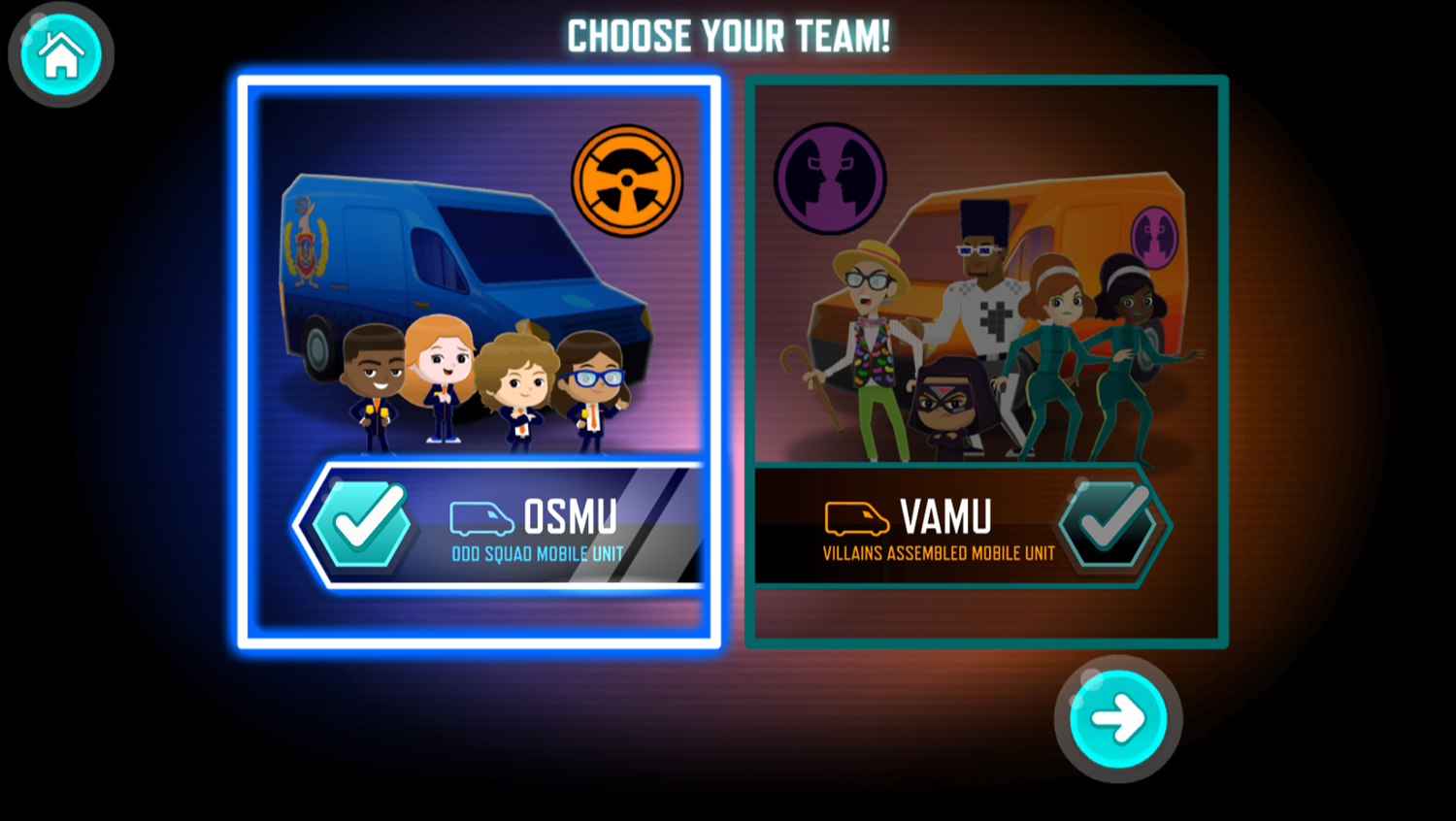Odd Squad Artifact Adventure Game Choose Team Screenshot.