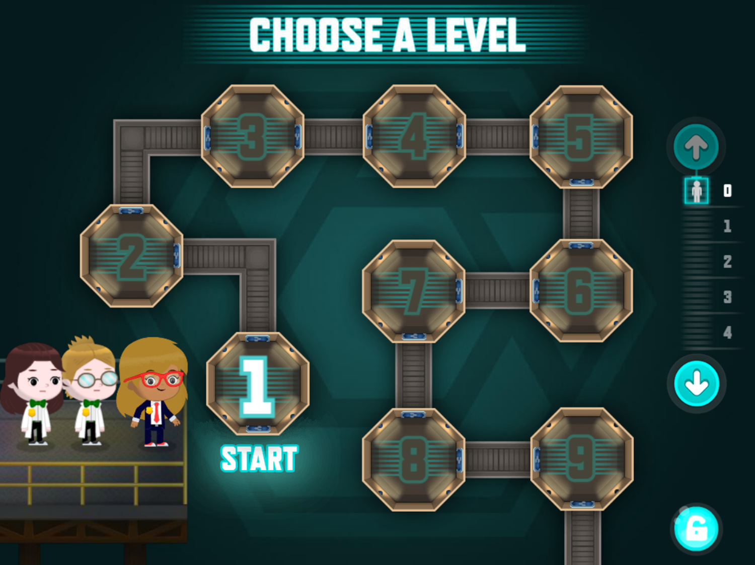 Odd Squad Code Breaker Game Level Select Screenshot.