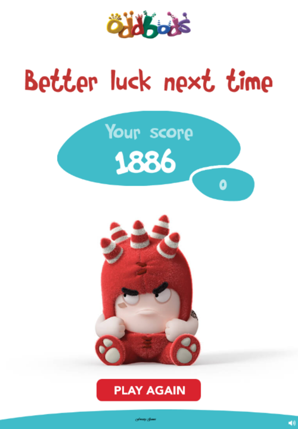 Oddbods Samebods Game Over Screenshot.