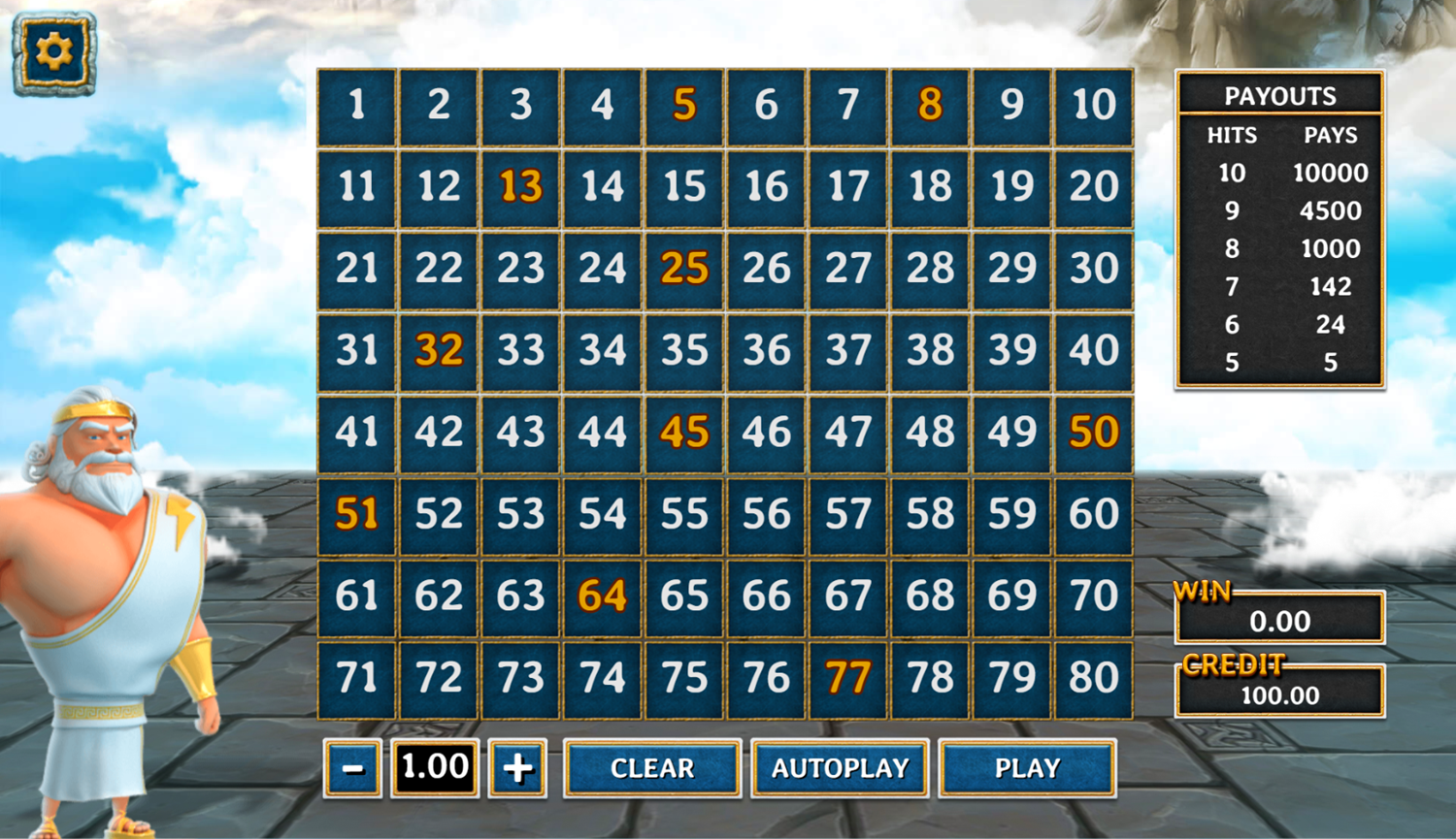 Olympus Keno Game Number Prediction Screenshot.