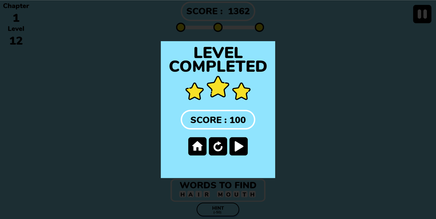 OMG Word Genius Game Level Completed Screen Screenshot.