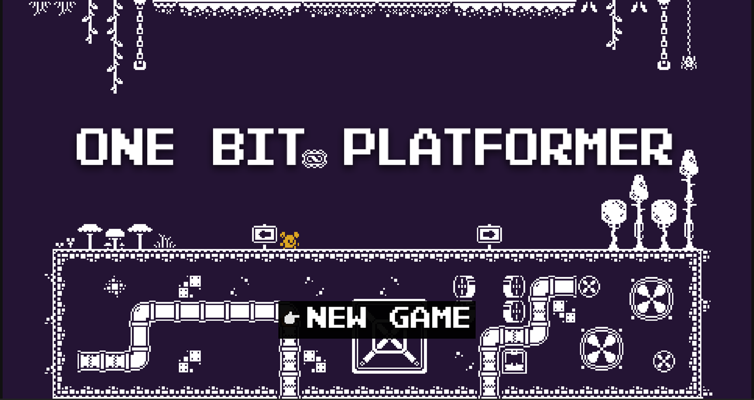 One Bit Platformer Game Welcome Screen Screenshot.