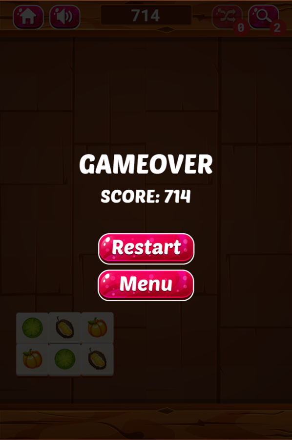 Onet Fruit Classic Game Over Screenshot.