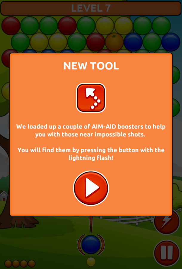 Orange Farm Game Aim Booster Power Up Instructions Screen Screenshot.