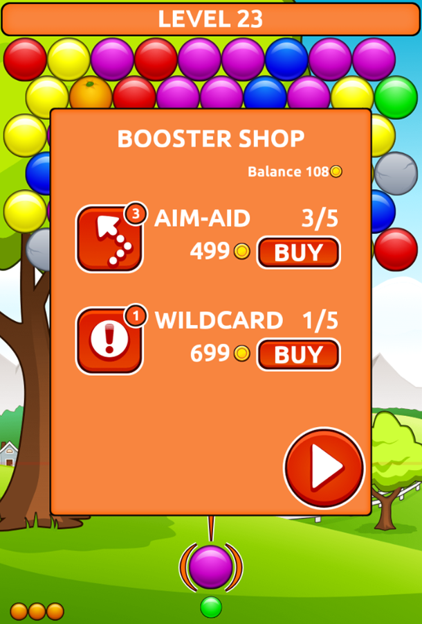 Orange Farm Game Booster Shop Screen Screenshot.