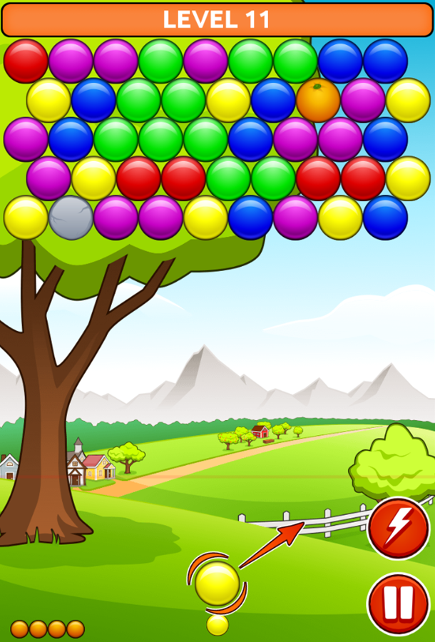 Orange Farm Bubble Popping Game Screenshot.