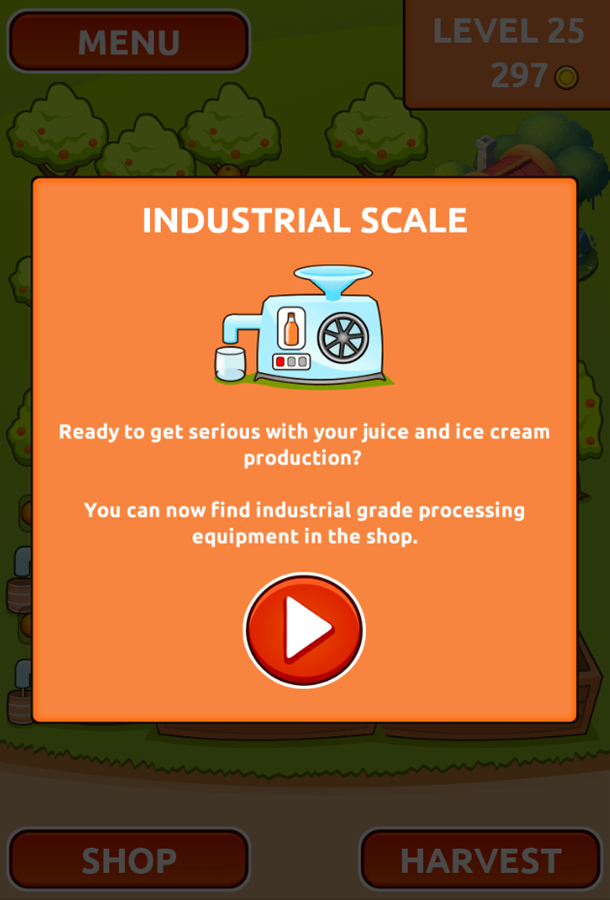 Orange Farm Game Industrial Grade Food Processors Unlocked Information Screenshot.