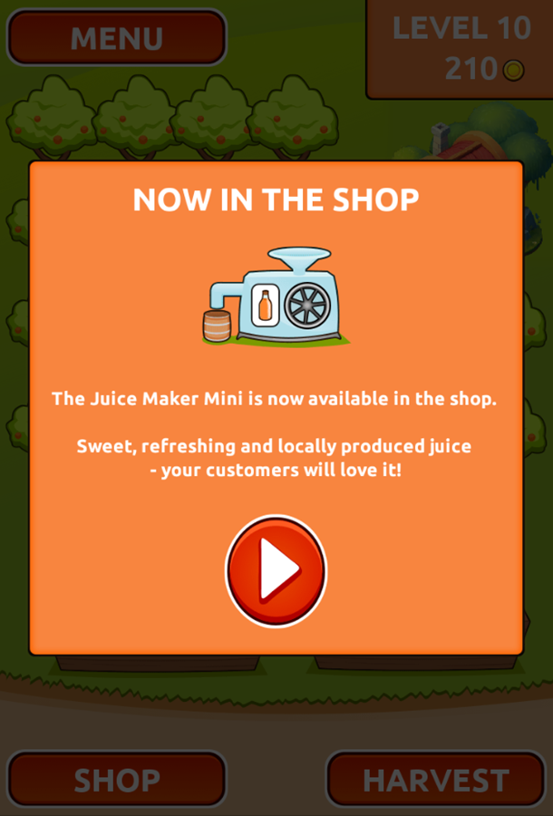 Orange Farm Game Juice Maker Mini Instructions Screen Screenshot.