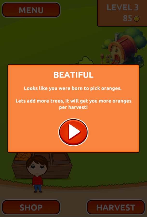 Orange Farm Game Plant More Trees Instruction Screen Screenshot.