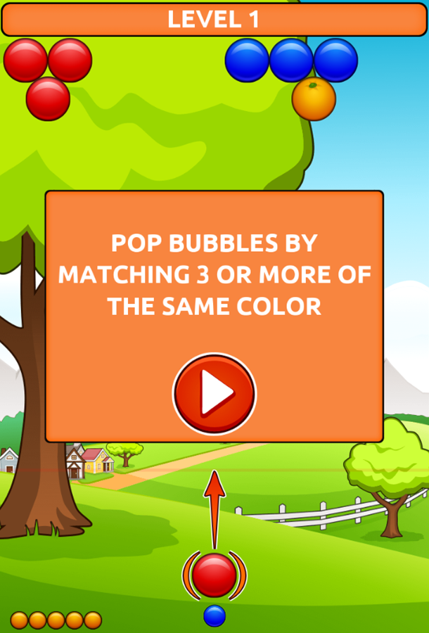 Orange Farm Game Pop Bubbles Instruction Screen Screenshot.