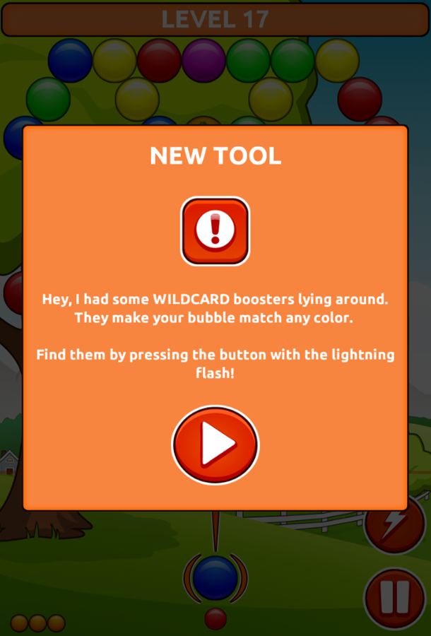 Orange Farm Game Wildcard Booster Instructions Screen Screenshot.