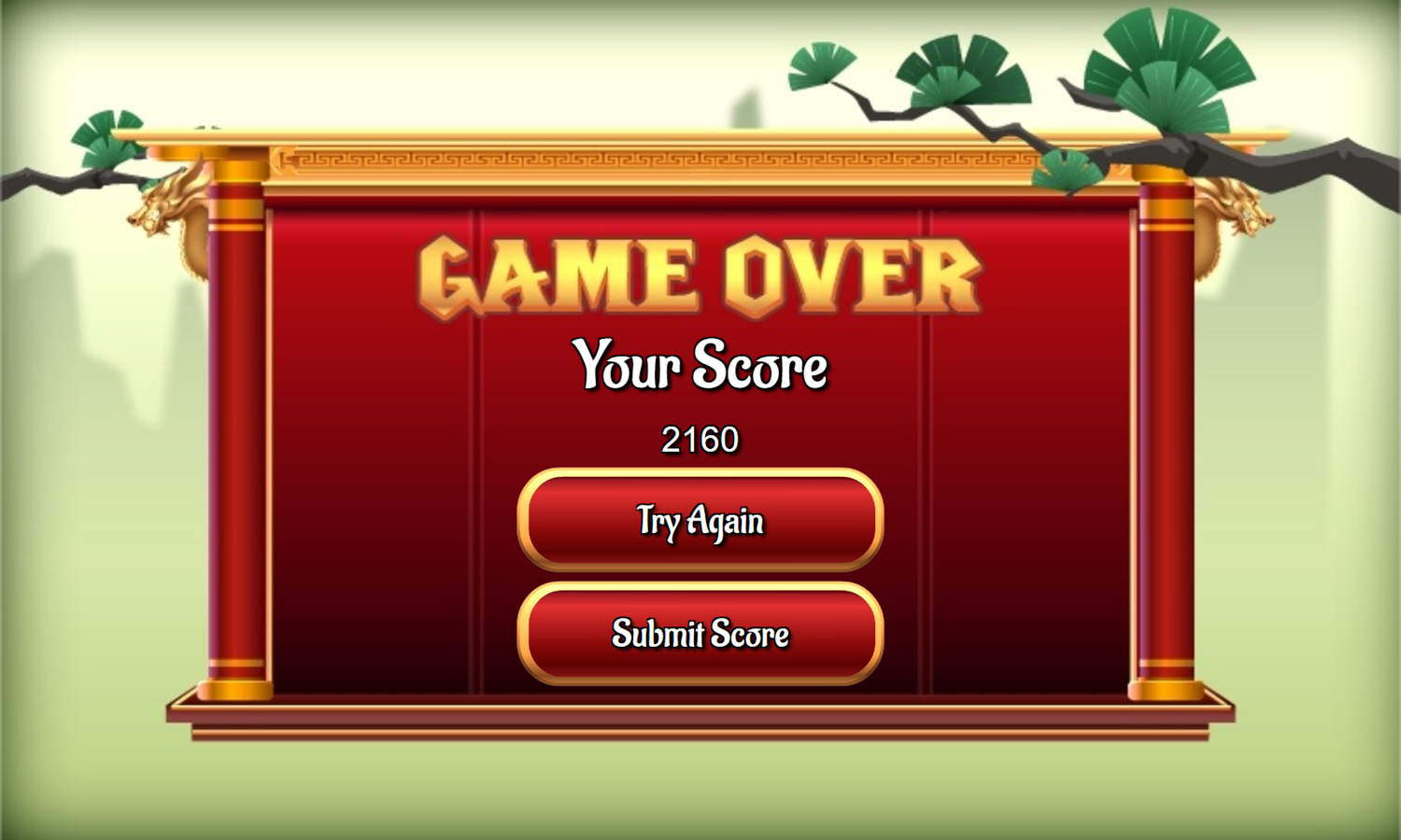 Original Mahjongg Game Over Screenshot.