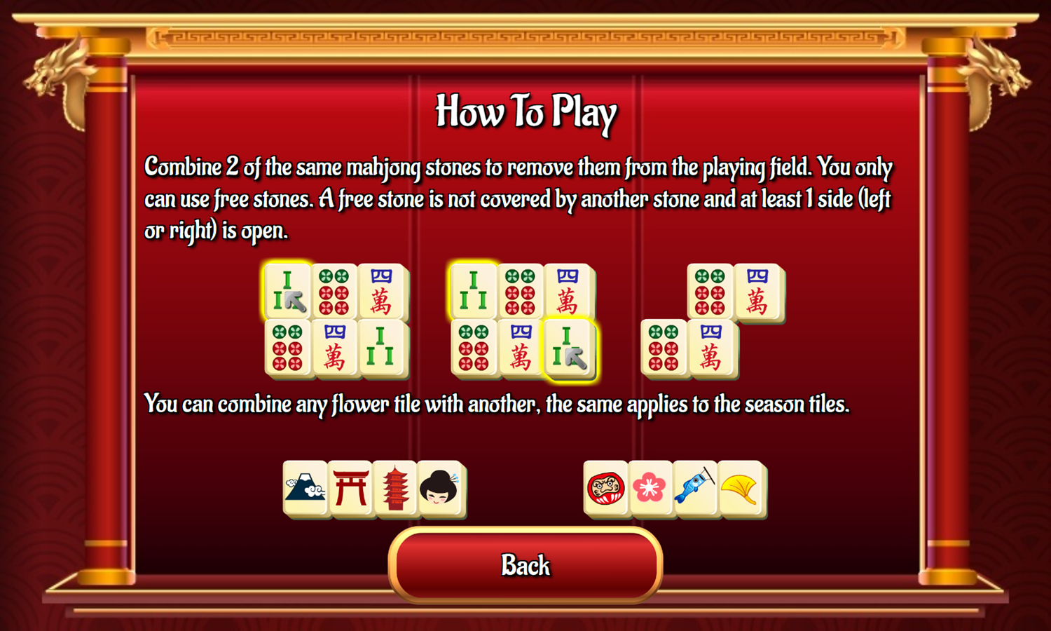 Original Mahjongg Game How To Play Screenshot.