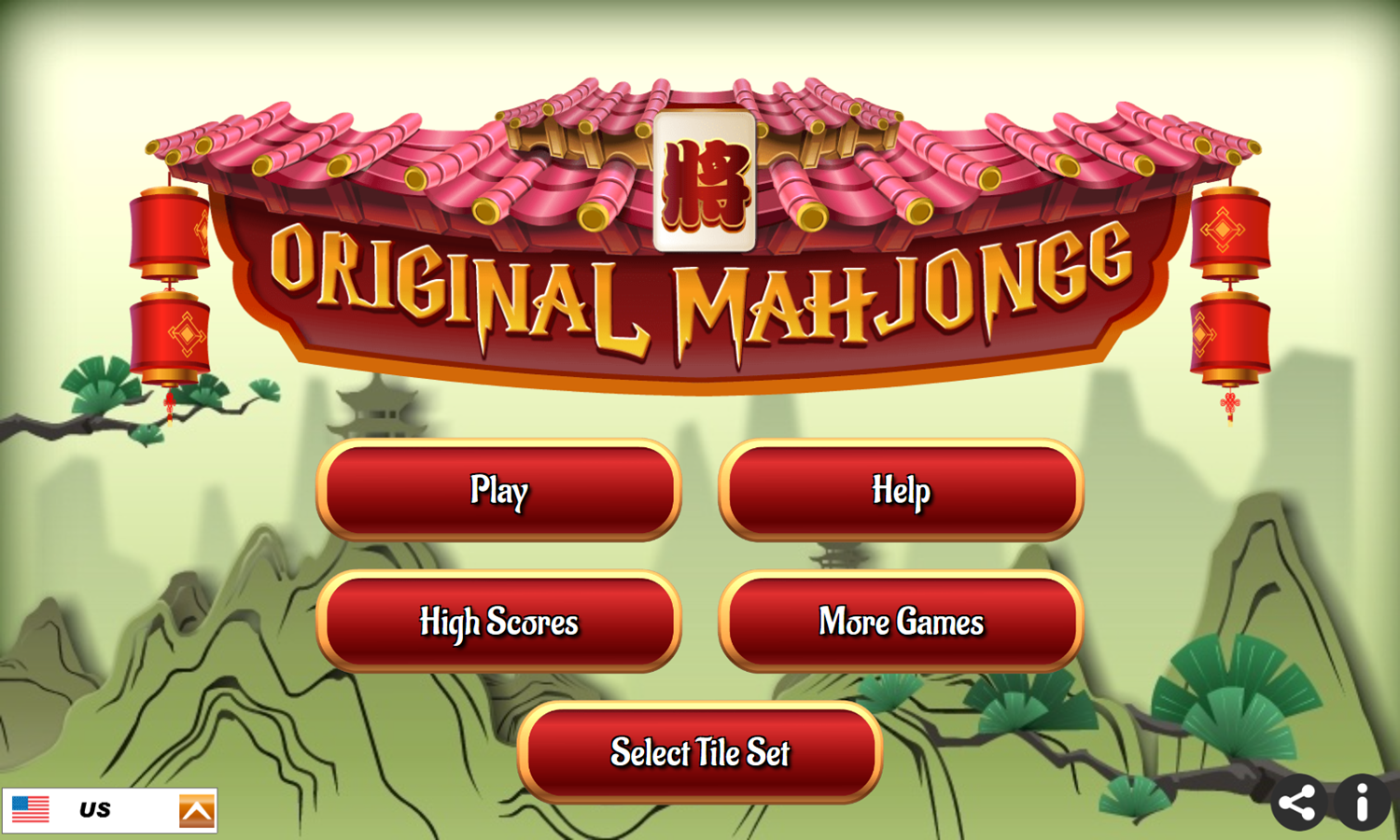 Original Mahjongg Game Welcome Screen Screenshot.