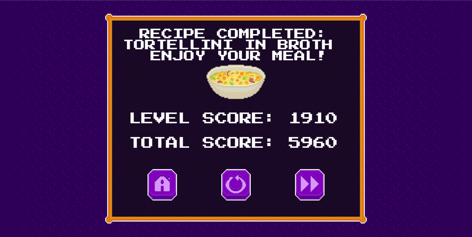 Pac-Chef Game Level Complete Screen Screenshot.