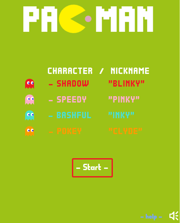 Pac-Man Game Welcome Screen Screenshot.