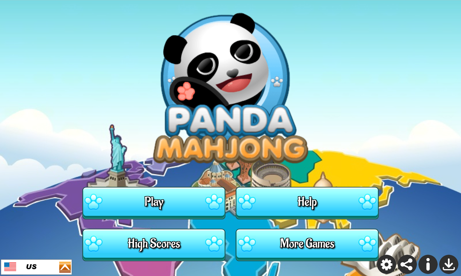 Panda Mahjong Game Welcome Screen Screenshot.