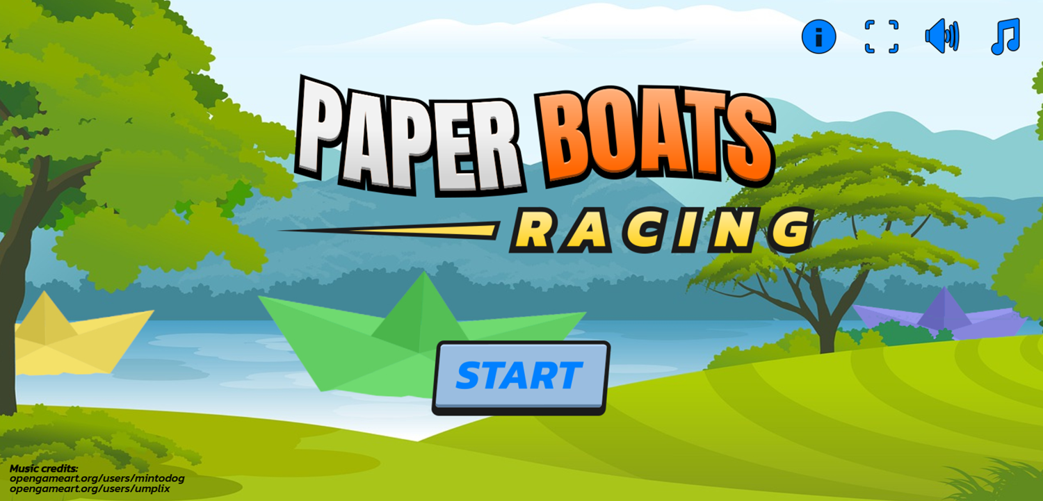 Paper Boats Racing Game Welcome Screen Screenshot.