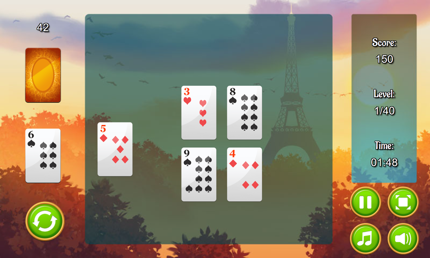 Paris Tripeaks Game Play Screenshot.