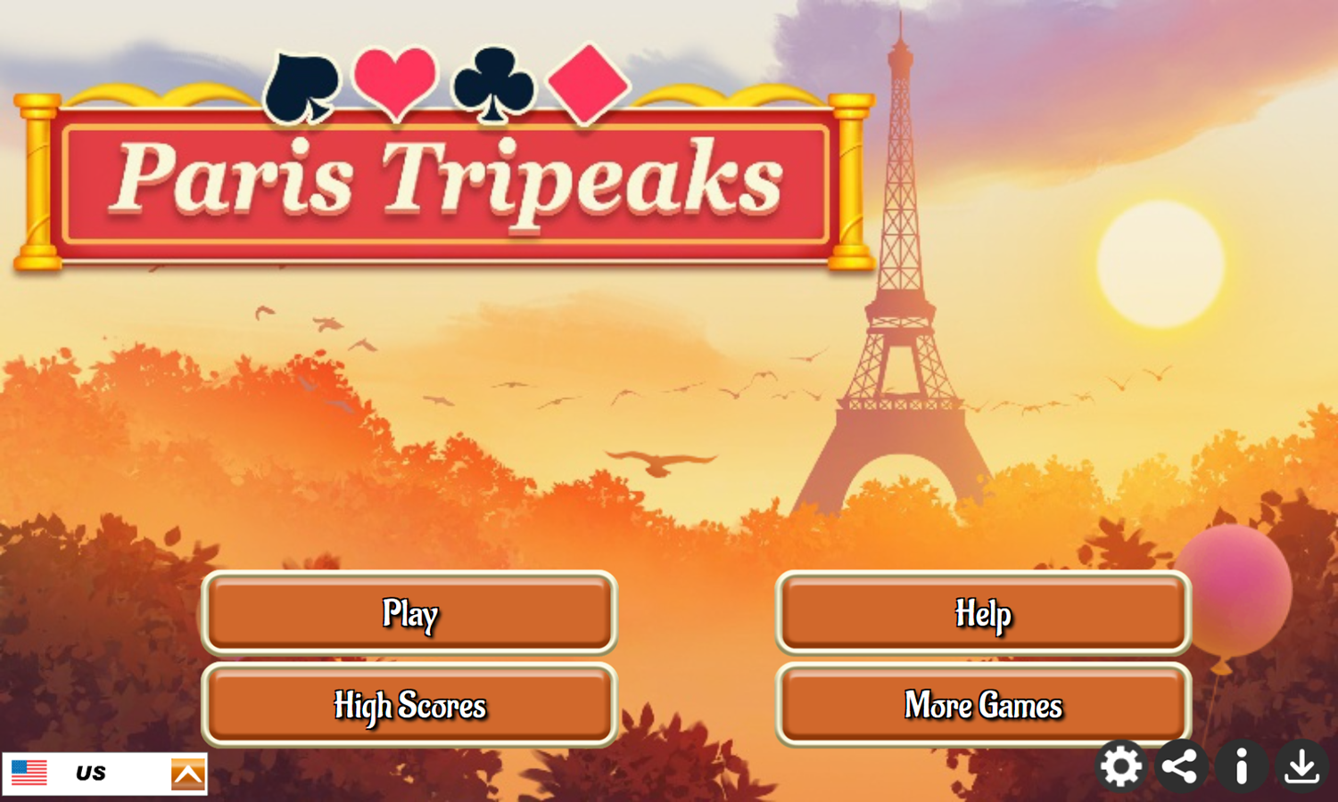 Paris Tripeaks Game Welcome Screen Screenshot.