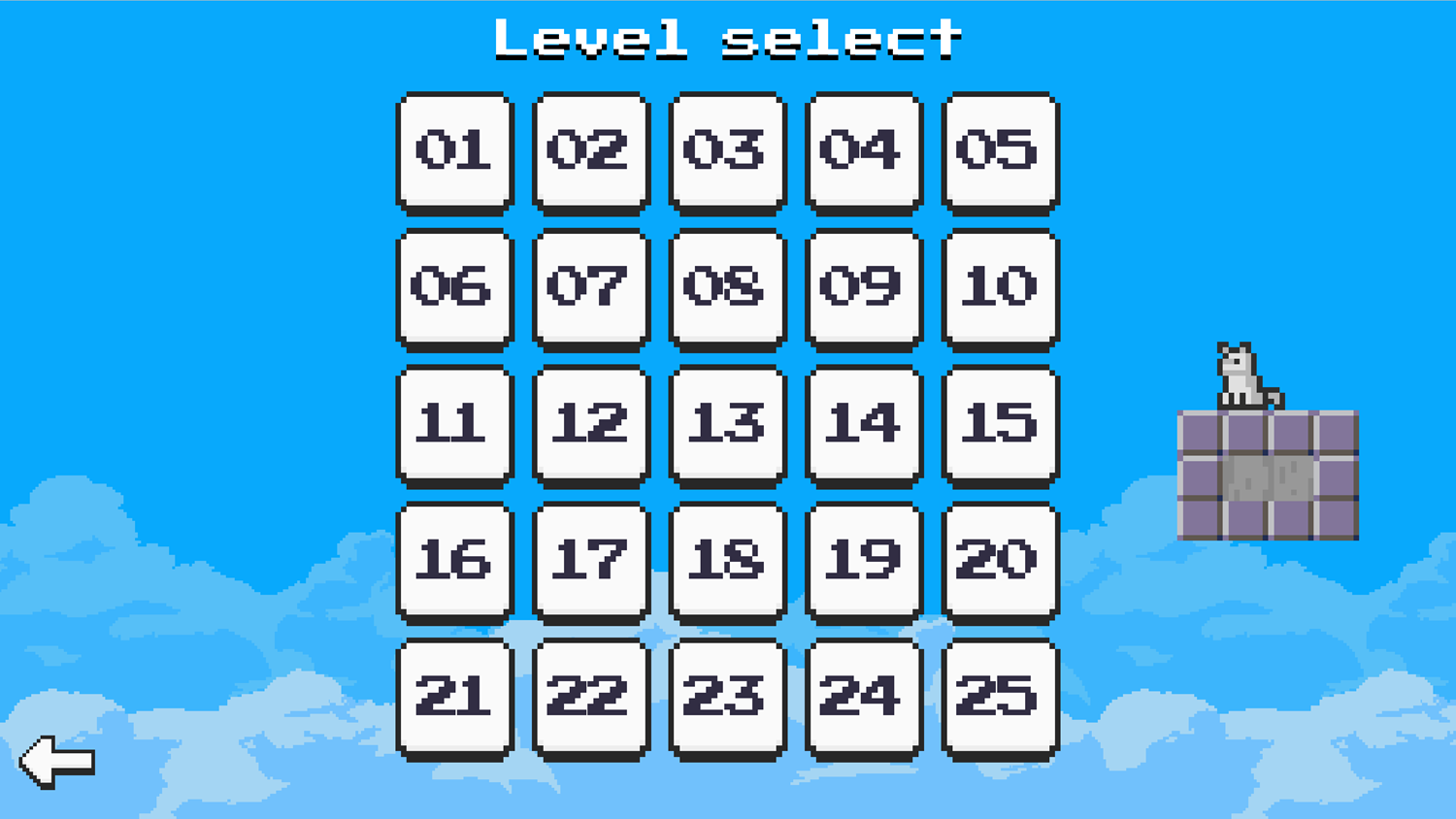 Paws and Claws Game Level Select Screen Screenshot.