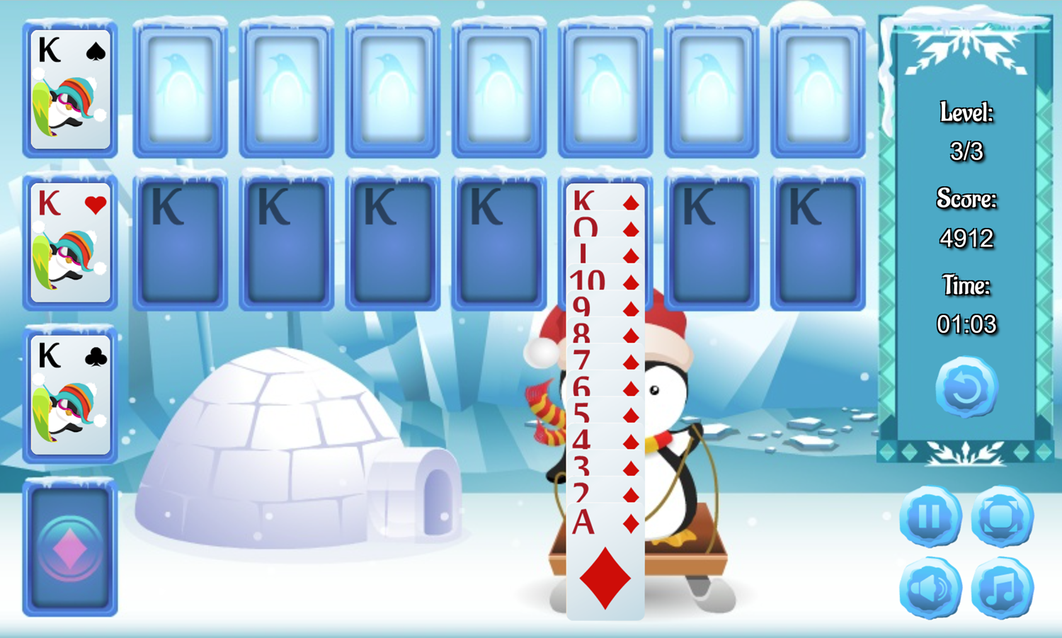 Penguin Solitaire Completed Level Screenshot.