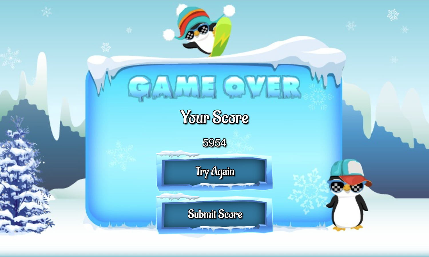 Penguin Solitaire Game Over Screen Screenshot.
